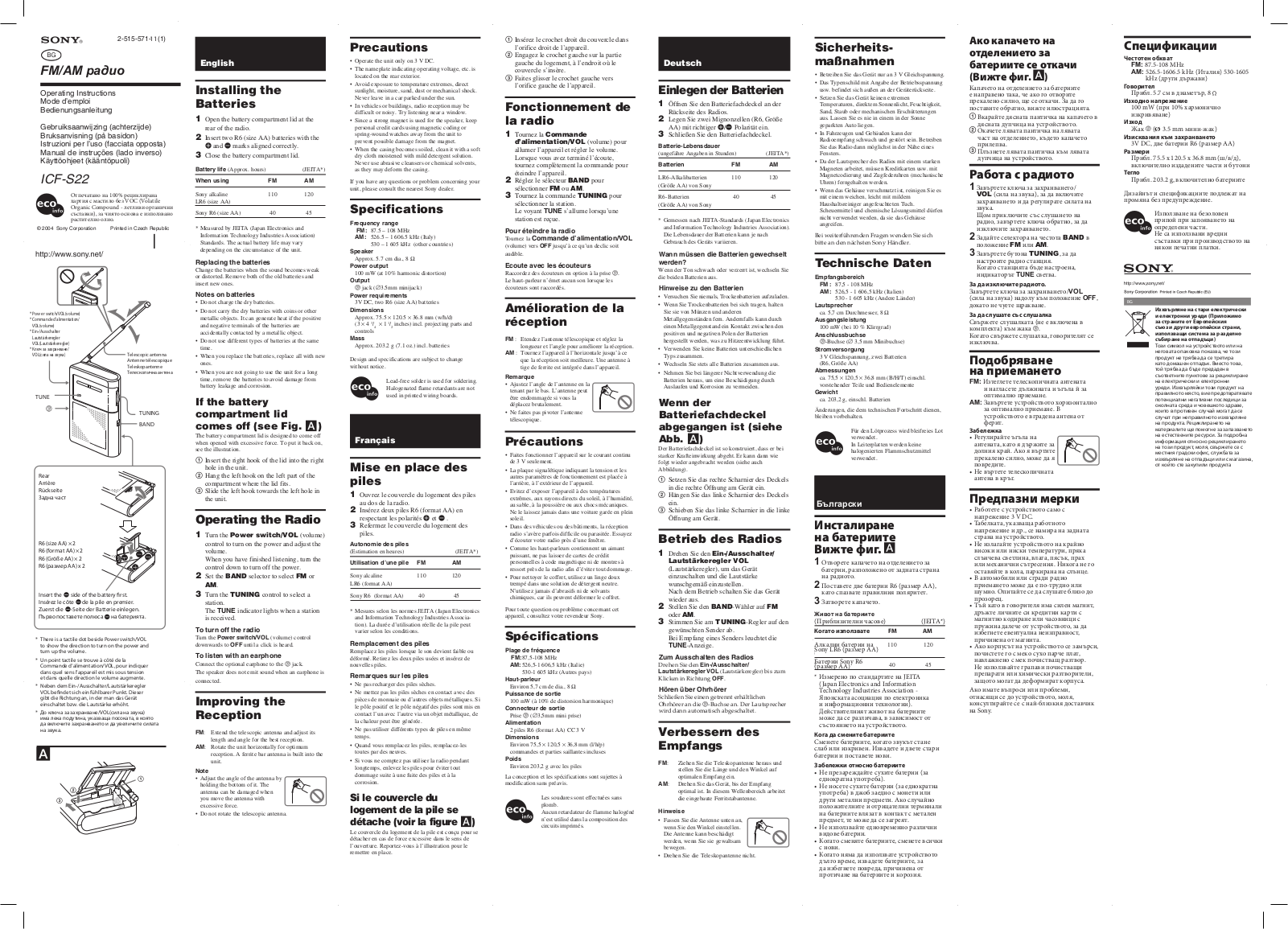 Sony ICF-S22 User Manual