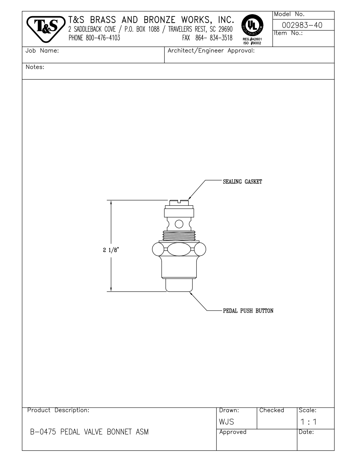 T&S Brass 002983-40 User Manual