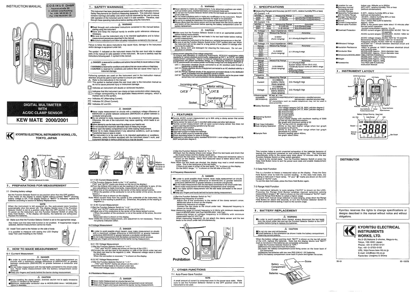 Kyoritsu KEW MATE2001, KEW MATE2000 User guide