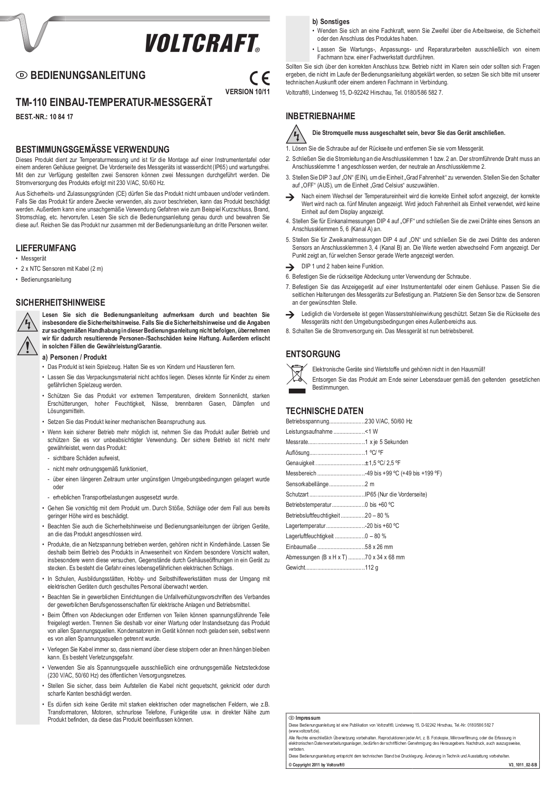 VOLTCRAFT TM-110 User guide