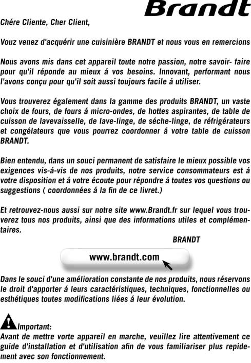 Brandt kv1540w, kv1540x, kv1550x, kv1550a User Manual