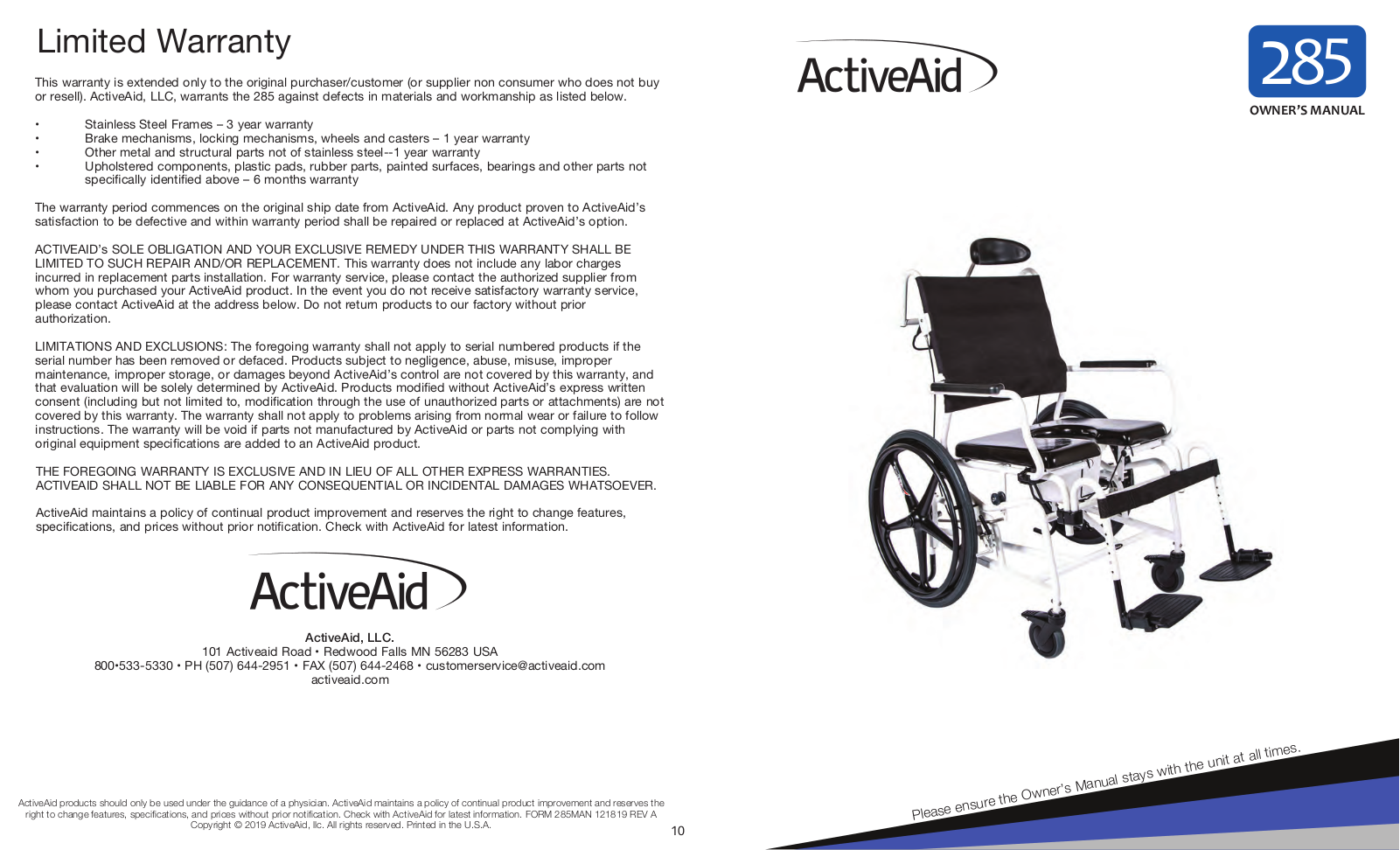 ActiveAid 285 USER MANUAL - ManualMachine.com