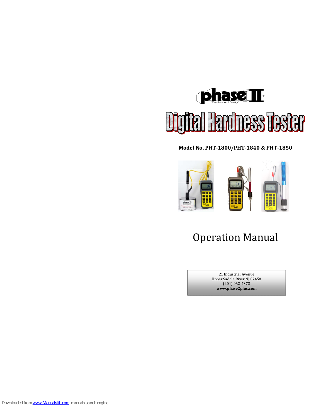 Phase II Plus PHT-1800, PHT-1840, PHT-1850 Operation Manual - ManualMachine.com