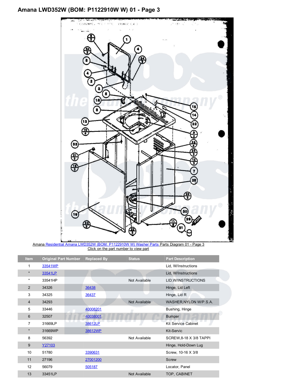 Amana LWD352W Parts Diagram