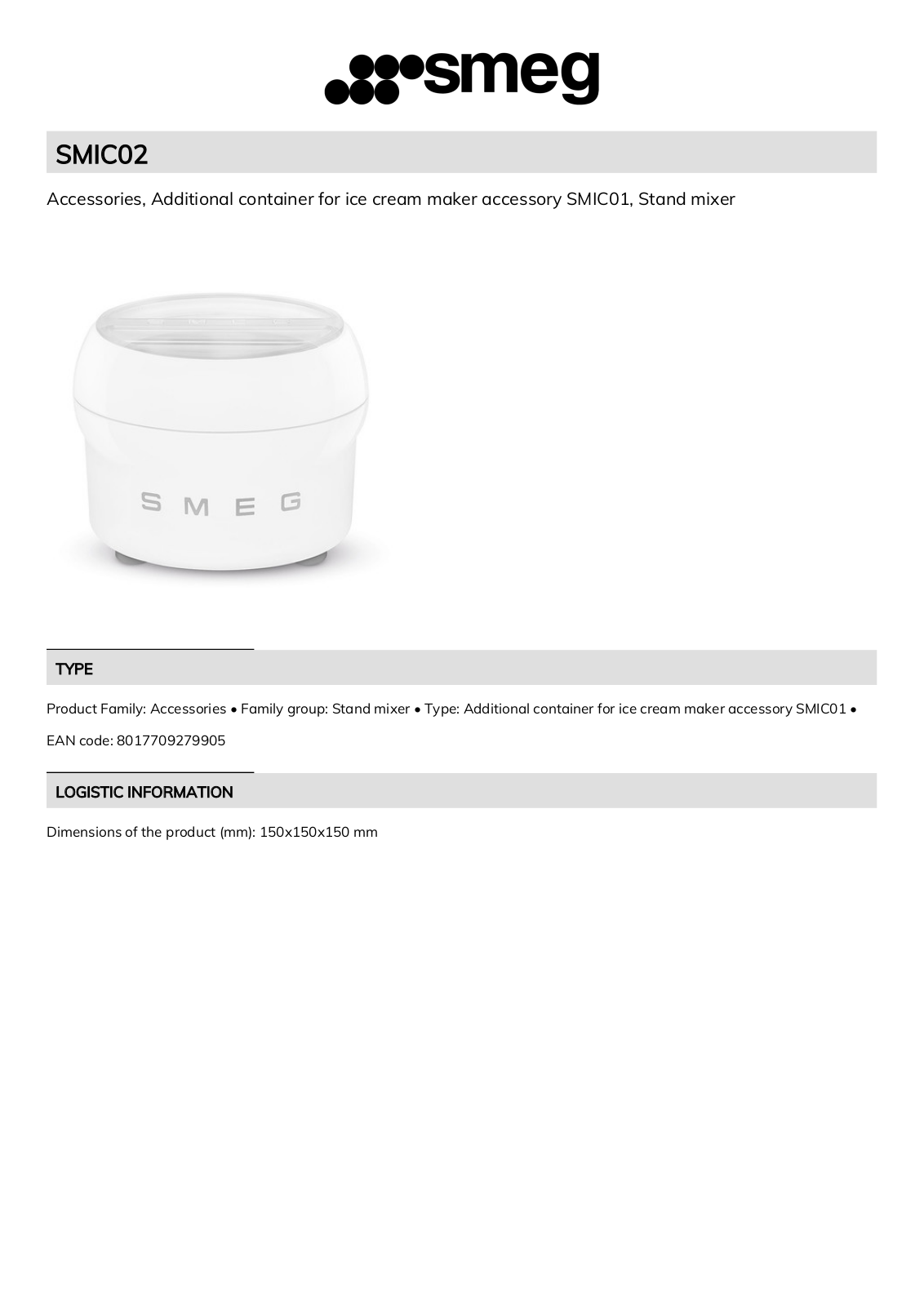 Smeg SMIC02 Technical sheet