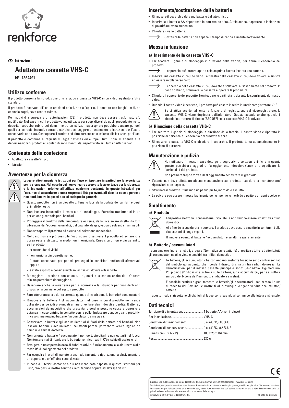 Renkforce 1362491 Operating Instructions