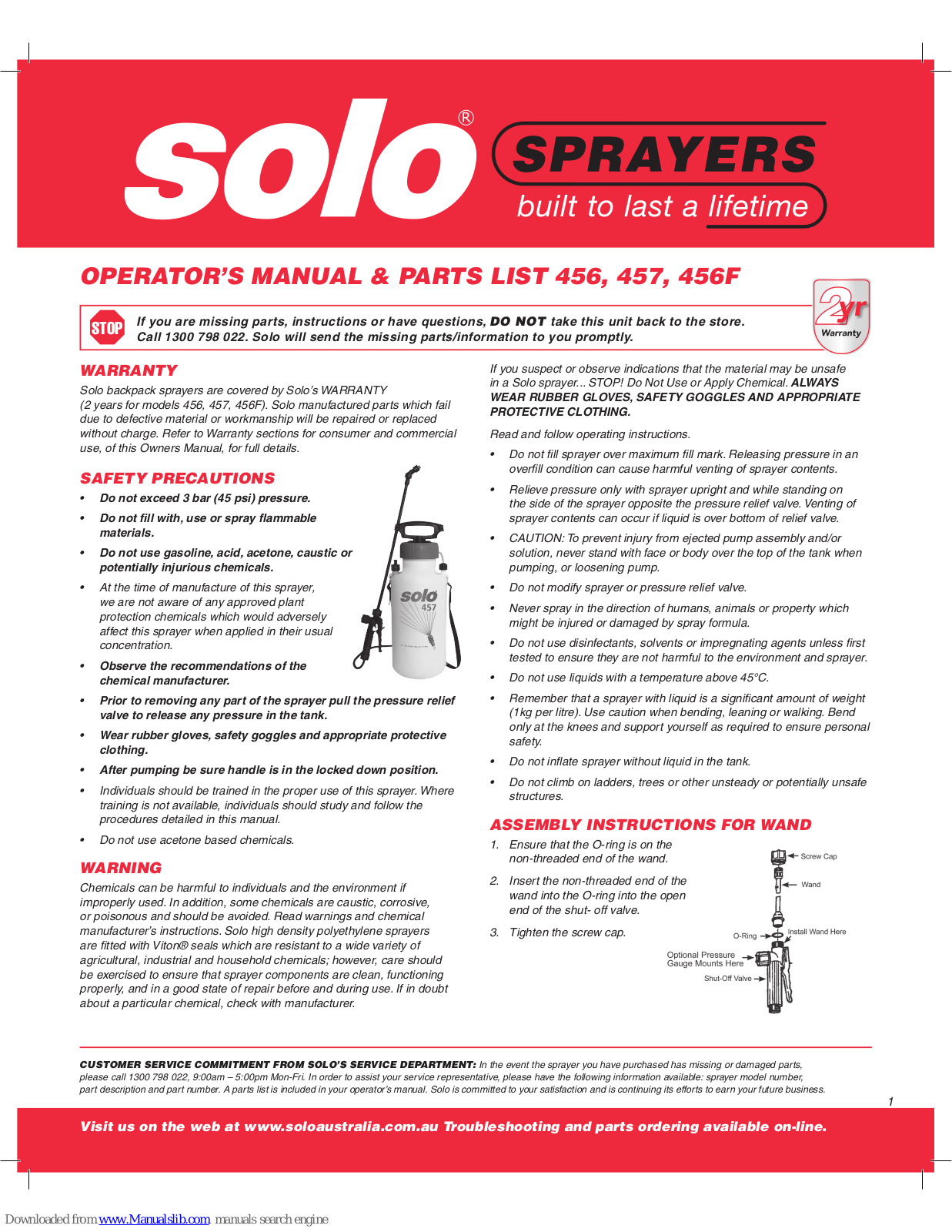 Solo 456, 457, 456F Operator's Manual