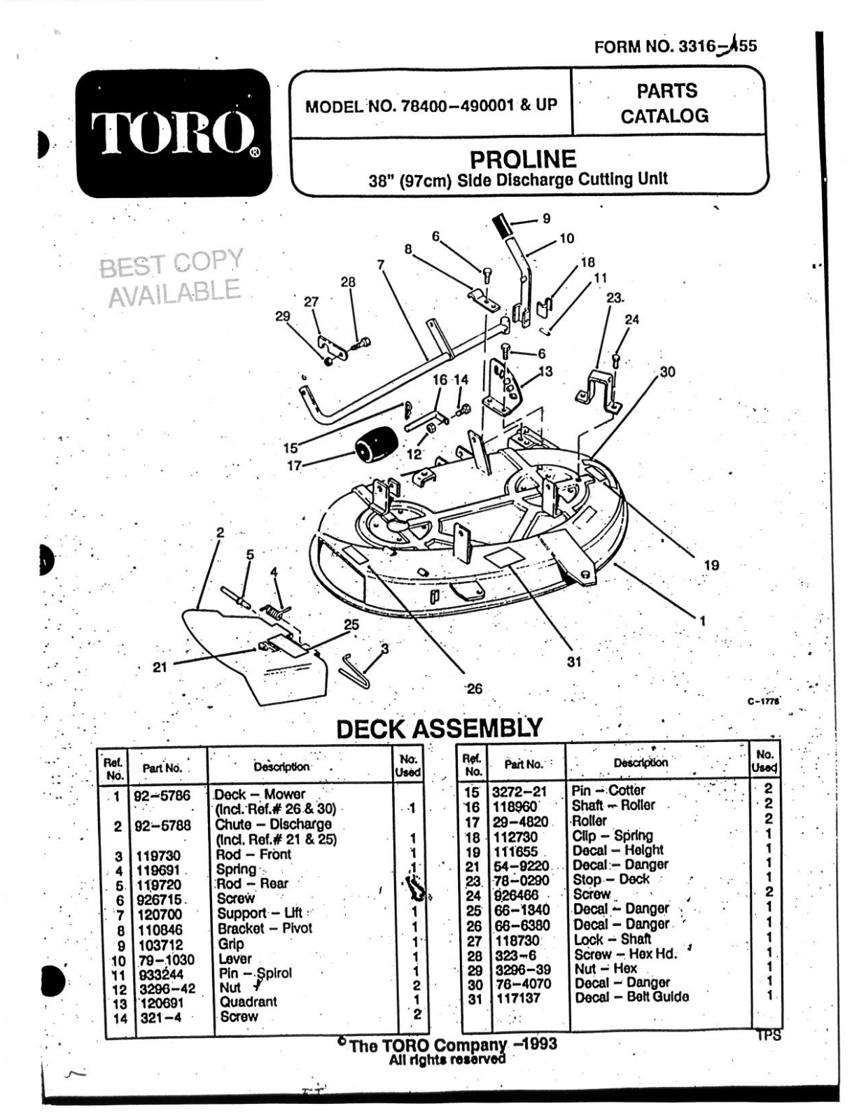 Toro 78400 Parts Catalogue