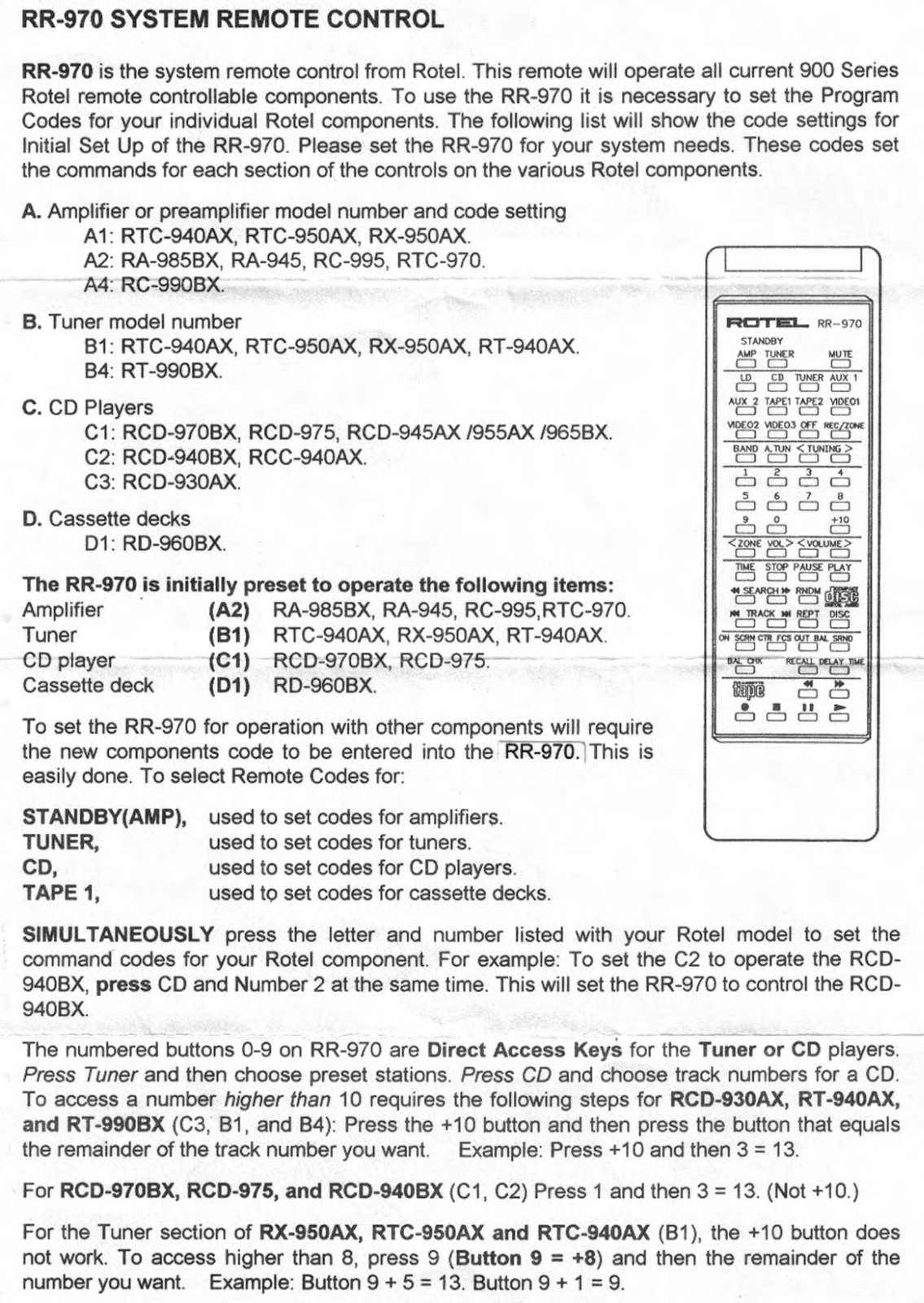 Rotel RR-970 Owners manual