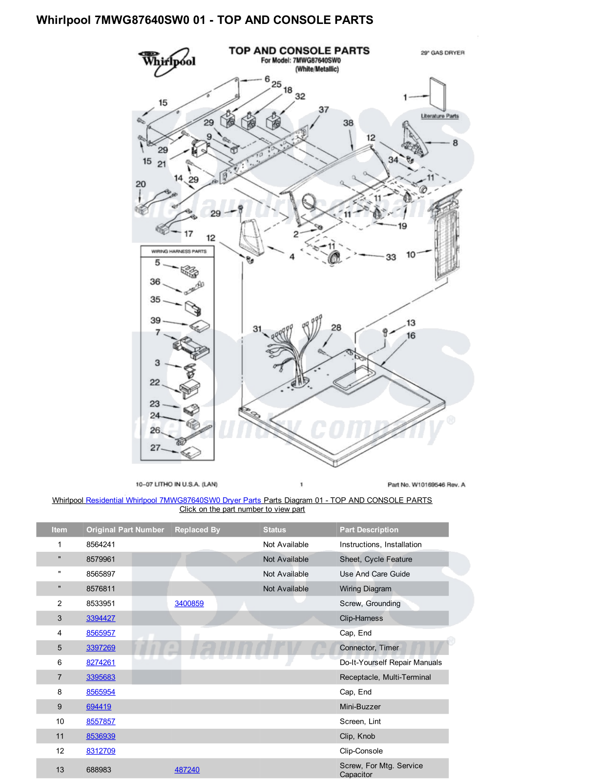 Whirlpool 7MWG87640SW0 Parts Diagram