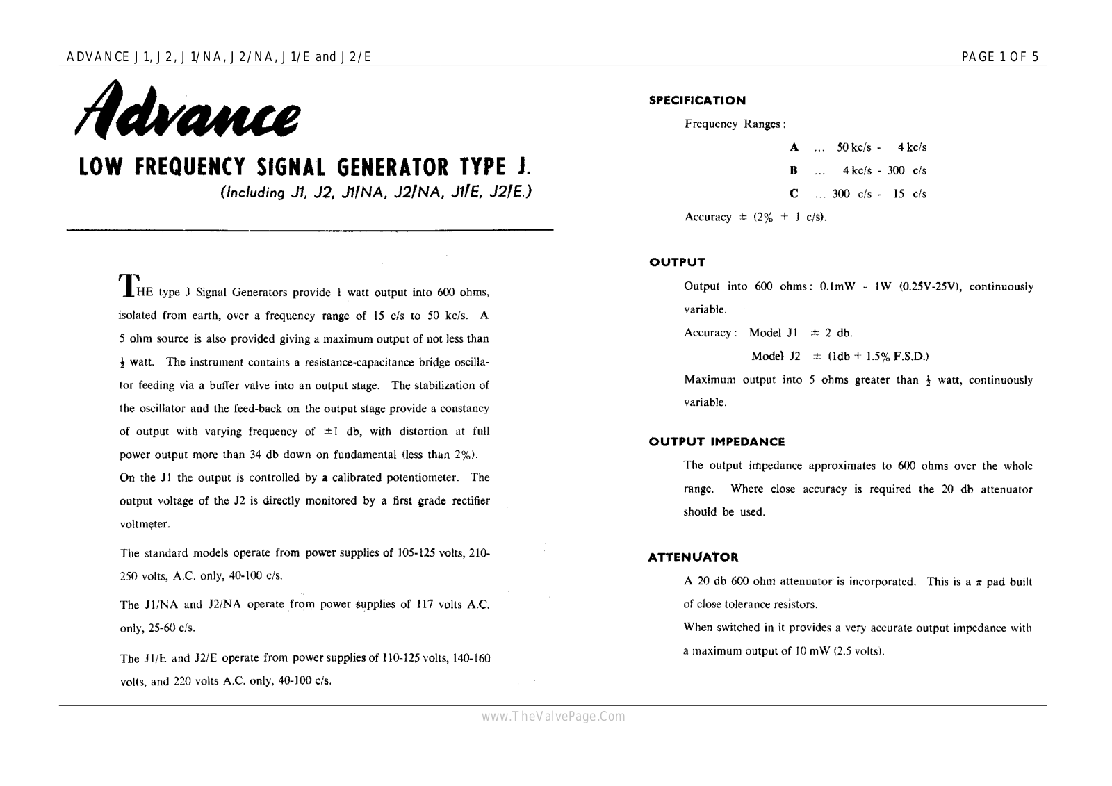 Advance J1, JE, J2, J2-E User Manual