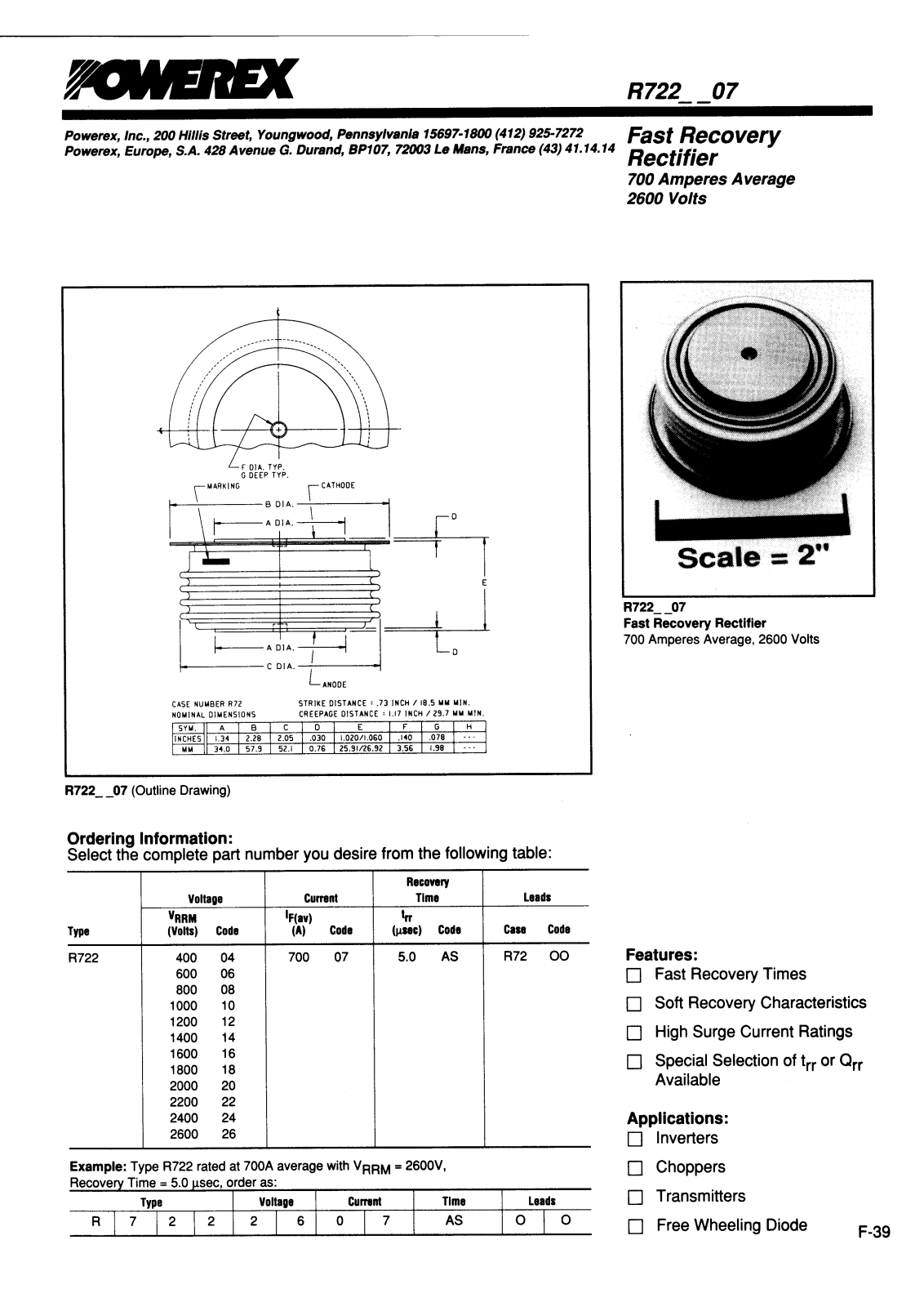 POWEREX R7220607CS, R7220807CS, R7221807CS, R7222007CS, R7222207CS Datasheet