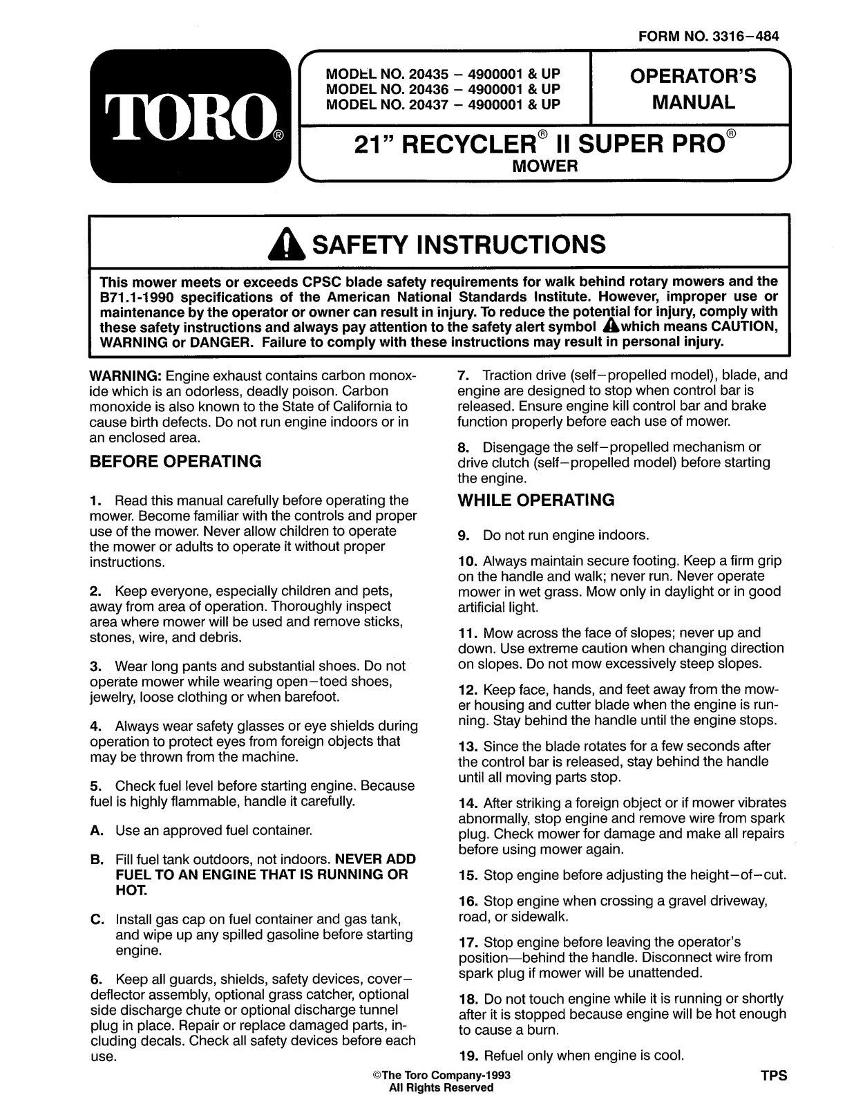 Toro 20437 Operator's Manual