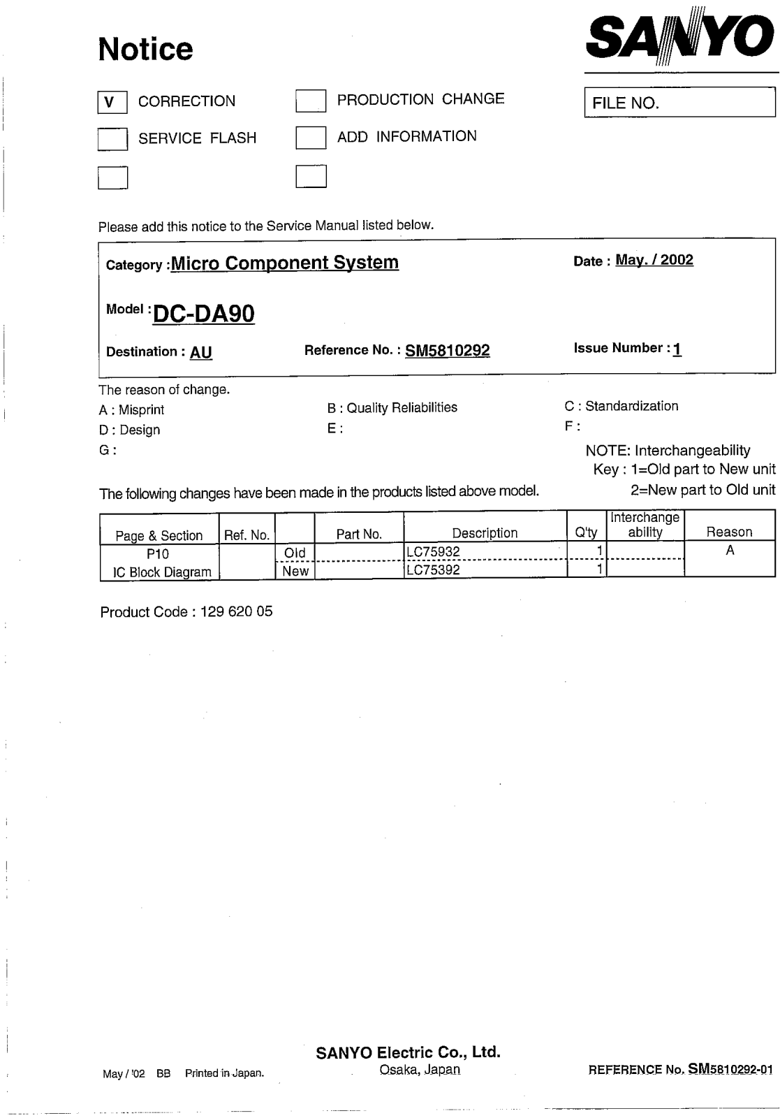 Sanyo DC DA90 CN Service Manual