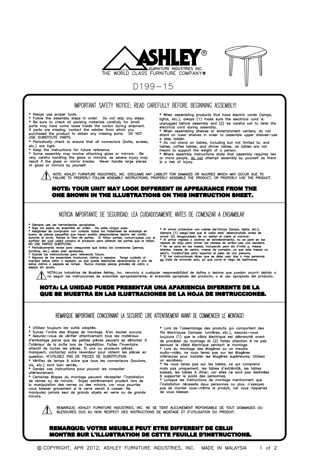 Ashley D19915 Assembly Guide