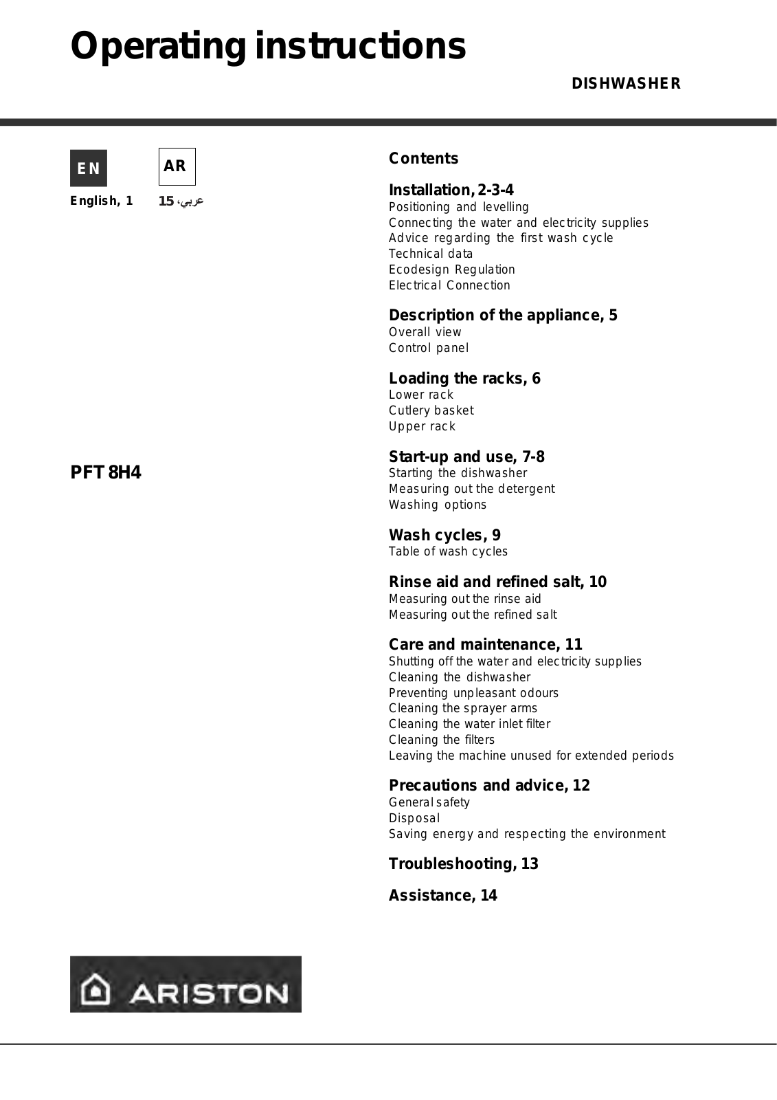 ARISTON PFT 8H4 X TW User Manual