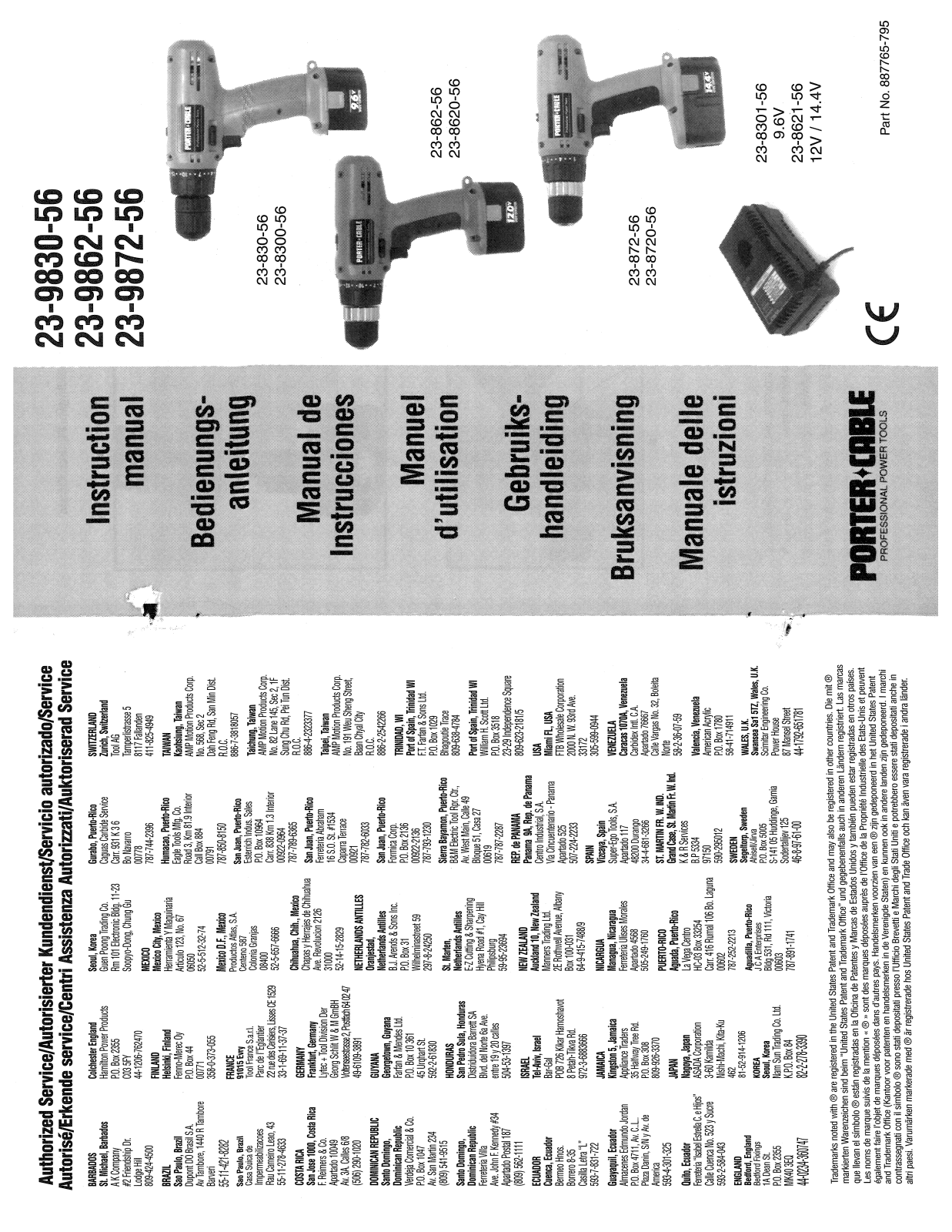 Porter-Cable 23-9862-56, 23-872-56, 23-8301-56, 23-830-56, 23-8621-56 User Manual