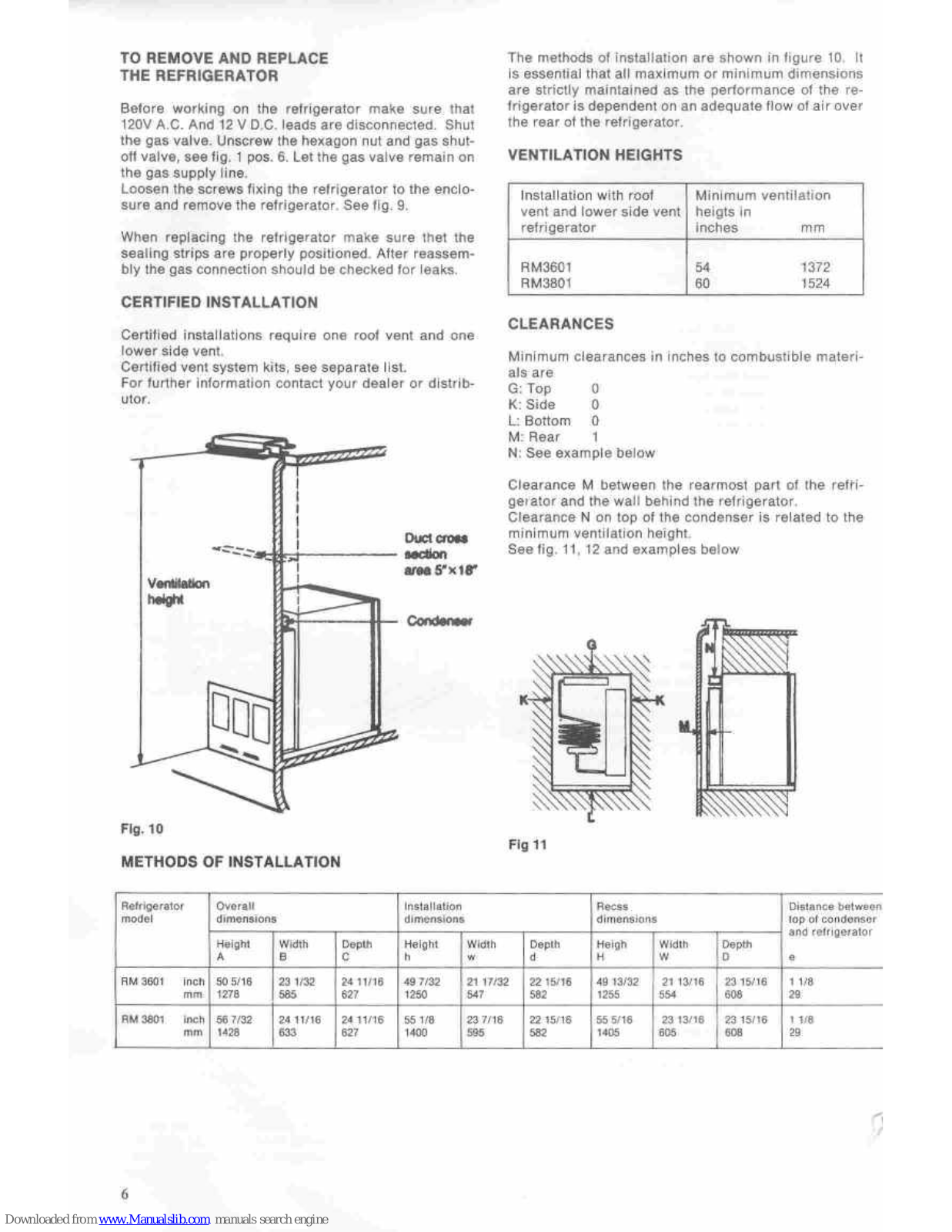 Dometic RM 3601, RM 3801 Installation Manual