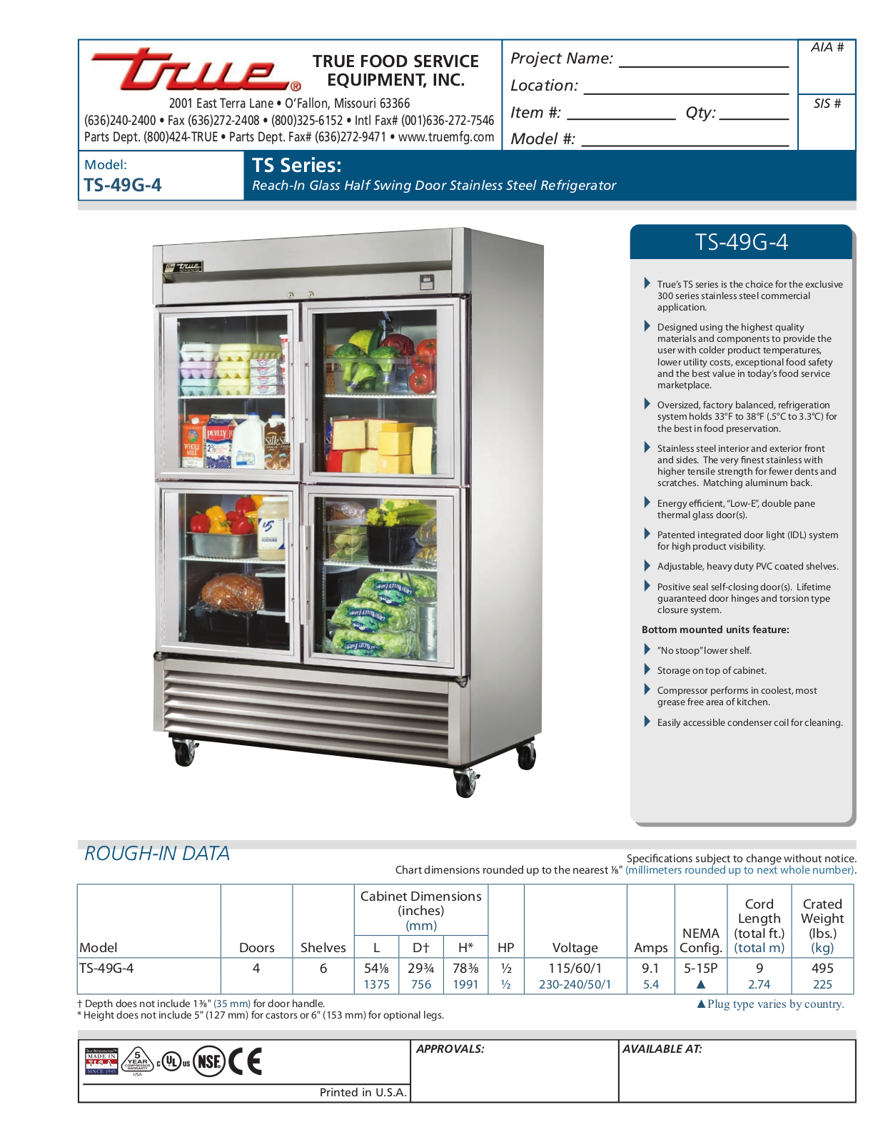 True TS-49G-4 Specifications