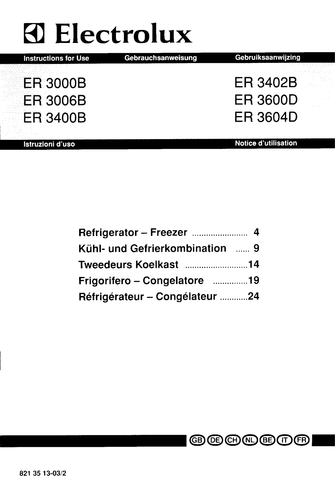 electrolux er3006b, er3400b, er3402b, er3604d User Manual