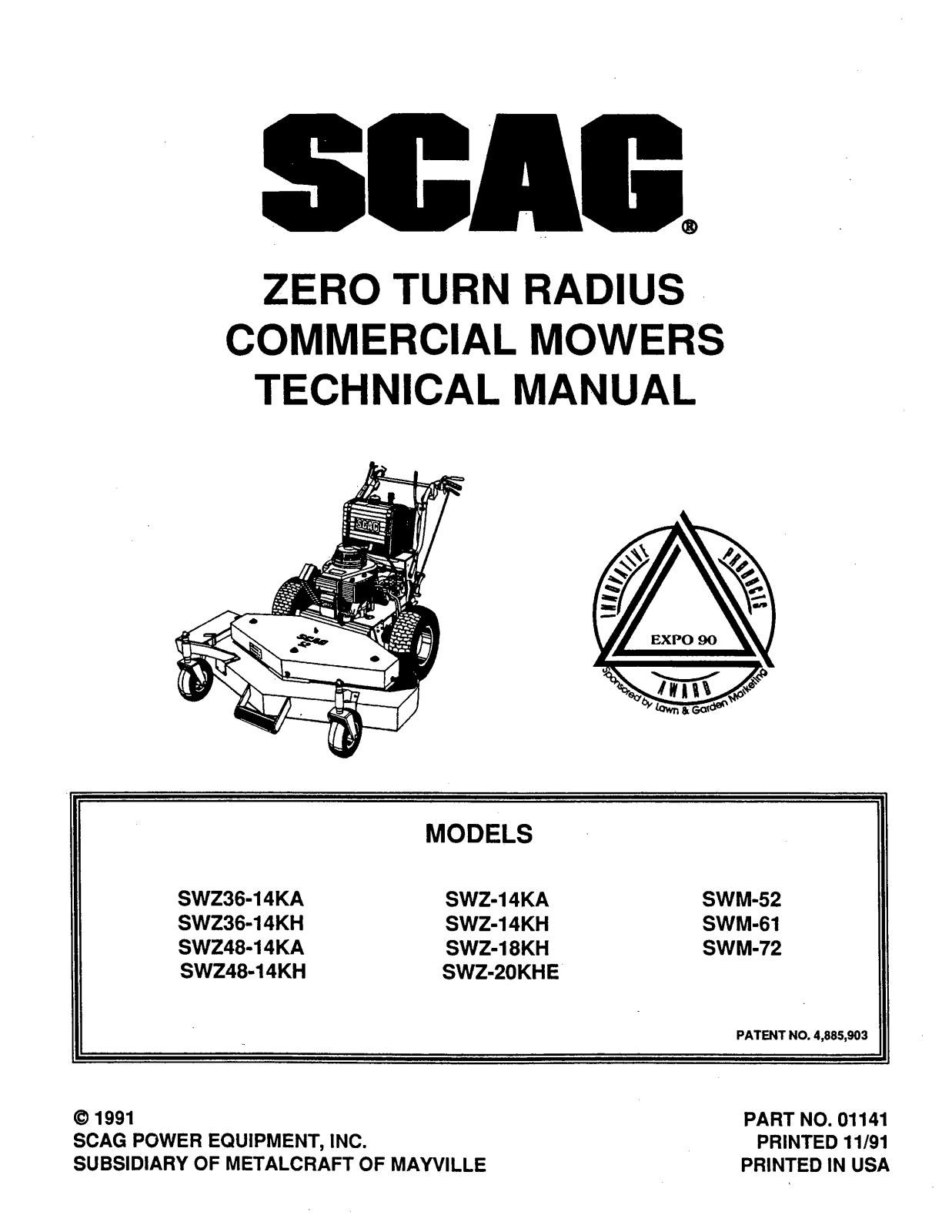 Scag SWZ36-14KH, SWZ48-14KH, SWZ48-14KA, SWZ36-14KA User Manual