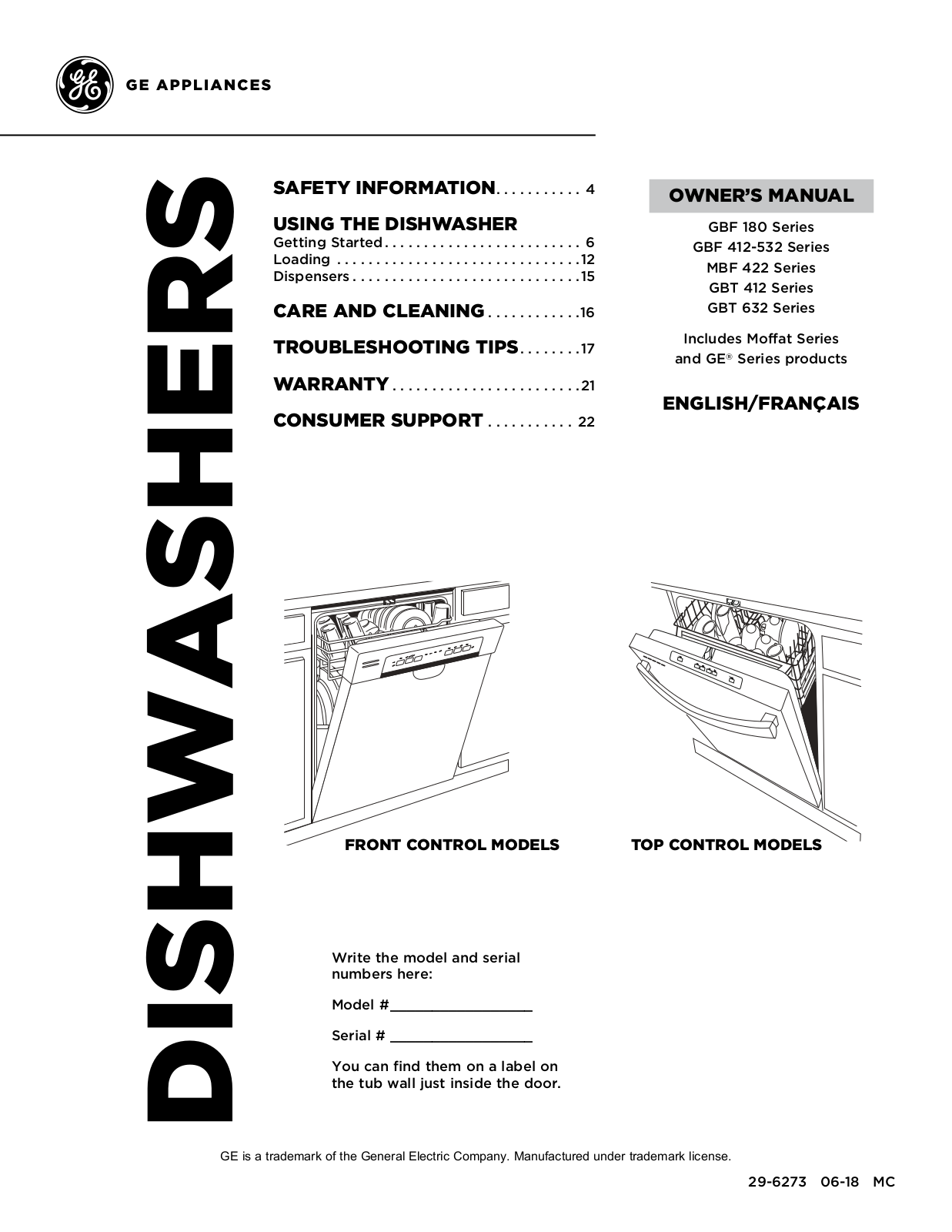 Moffat MBF422SGMWW, GBT632SSMSS, GBF180SGMWW, GBF180SSMSS OWNER’S MANUAL