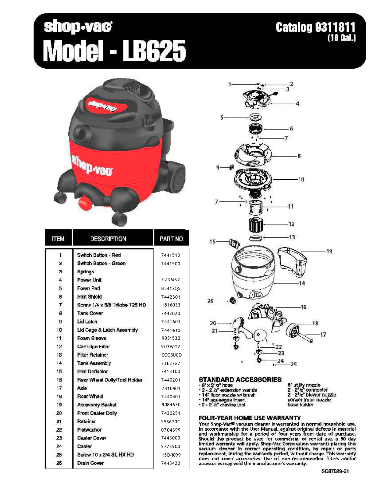 Shop Vac Ll625, Lb625 Owner's Manual