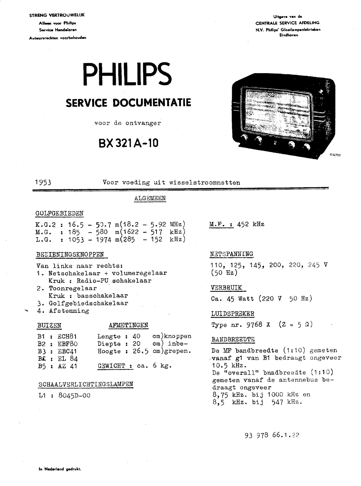 Philips BX-321-A Service Manual