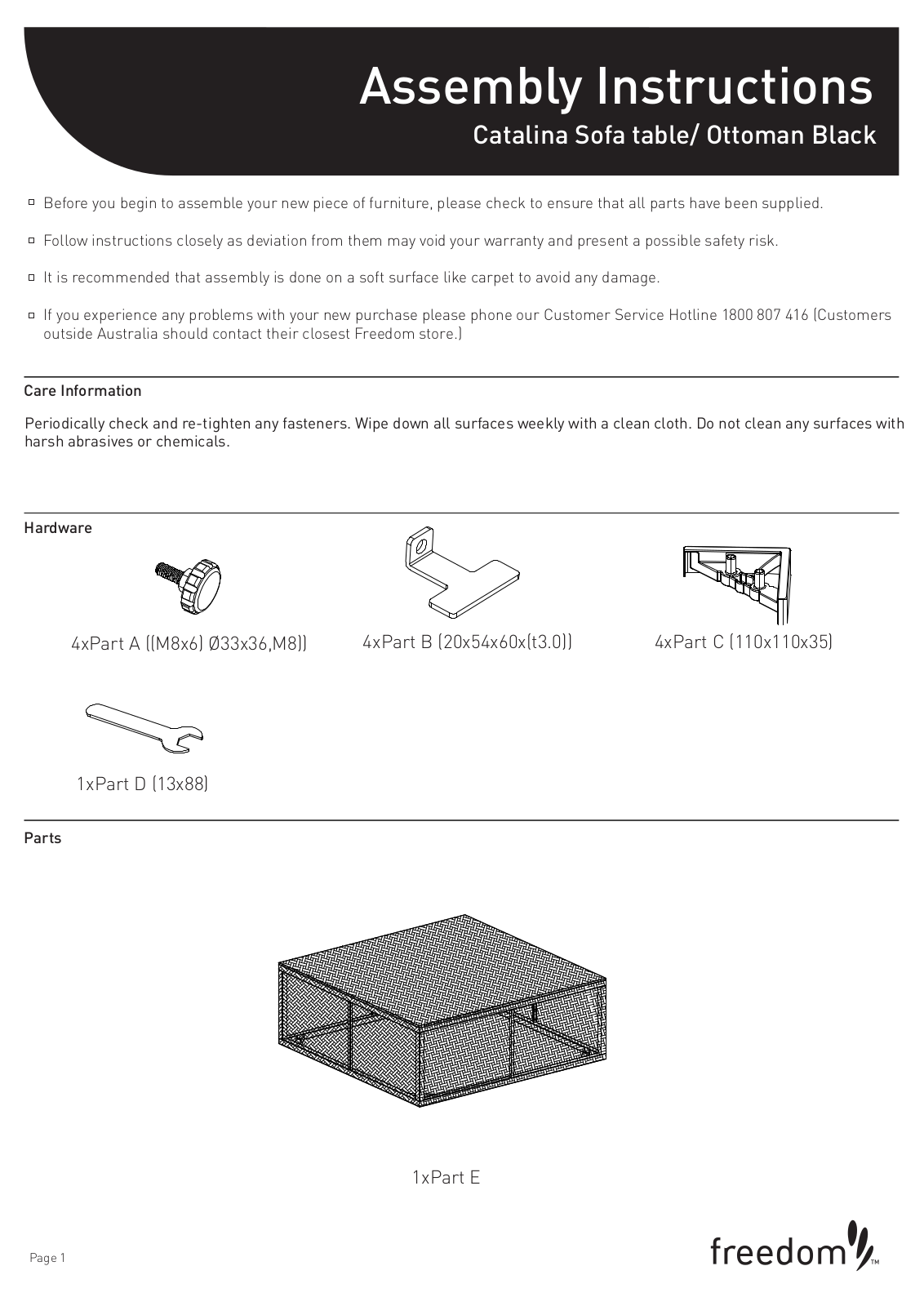 Freedom Catalina Sofa Table Assembly Instruction