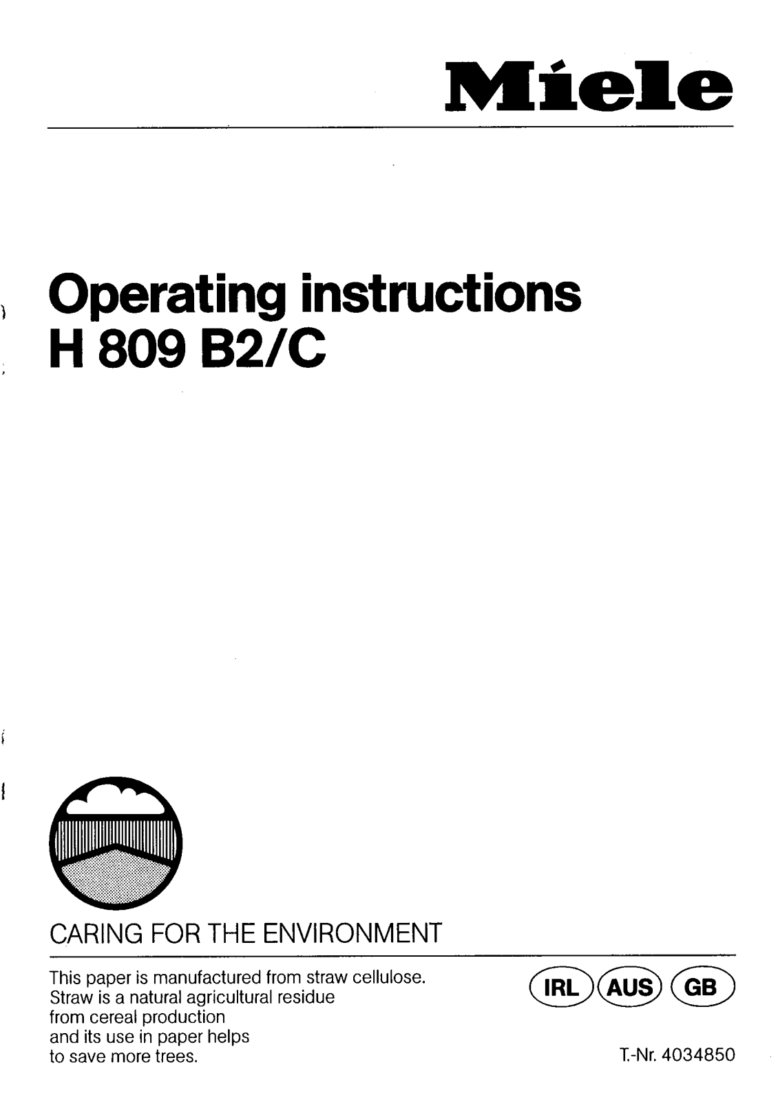 Miele H 809 B2/C Operating instructions