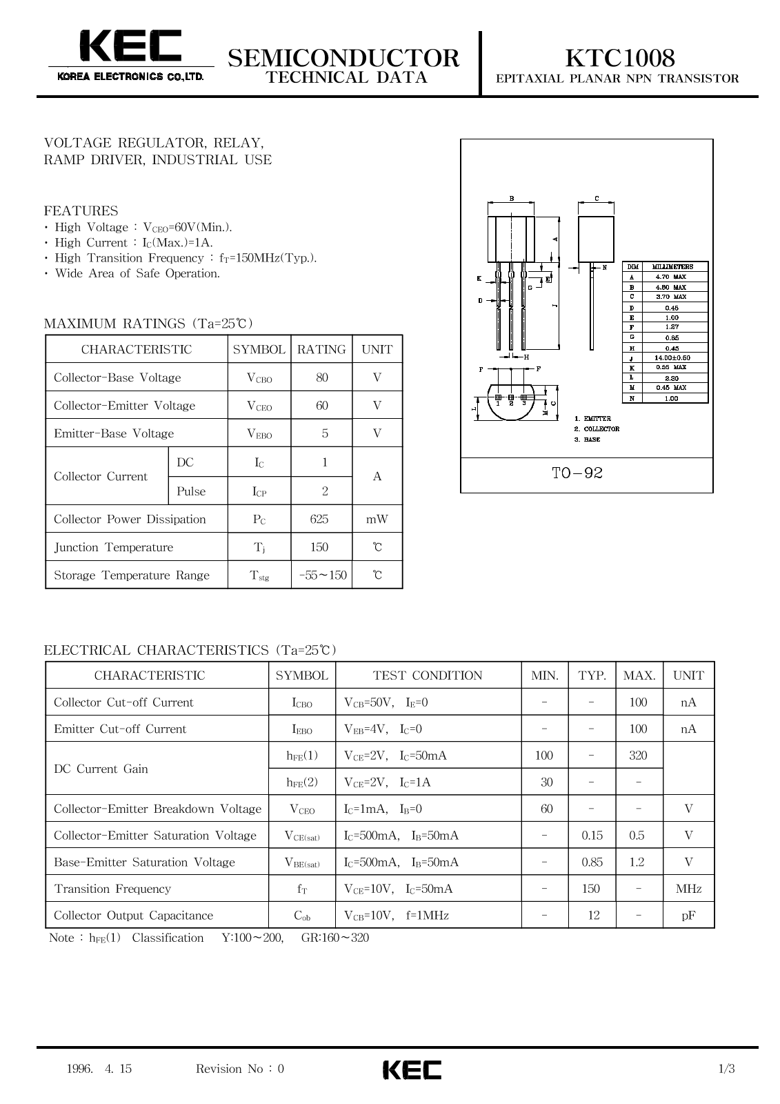 KEC KTC1008 Datasheet