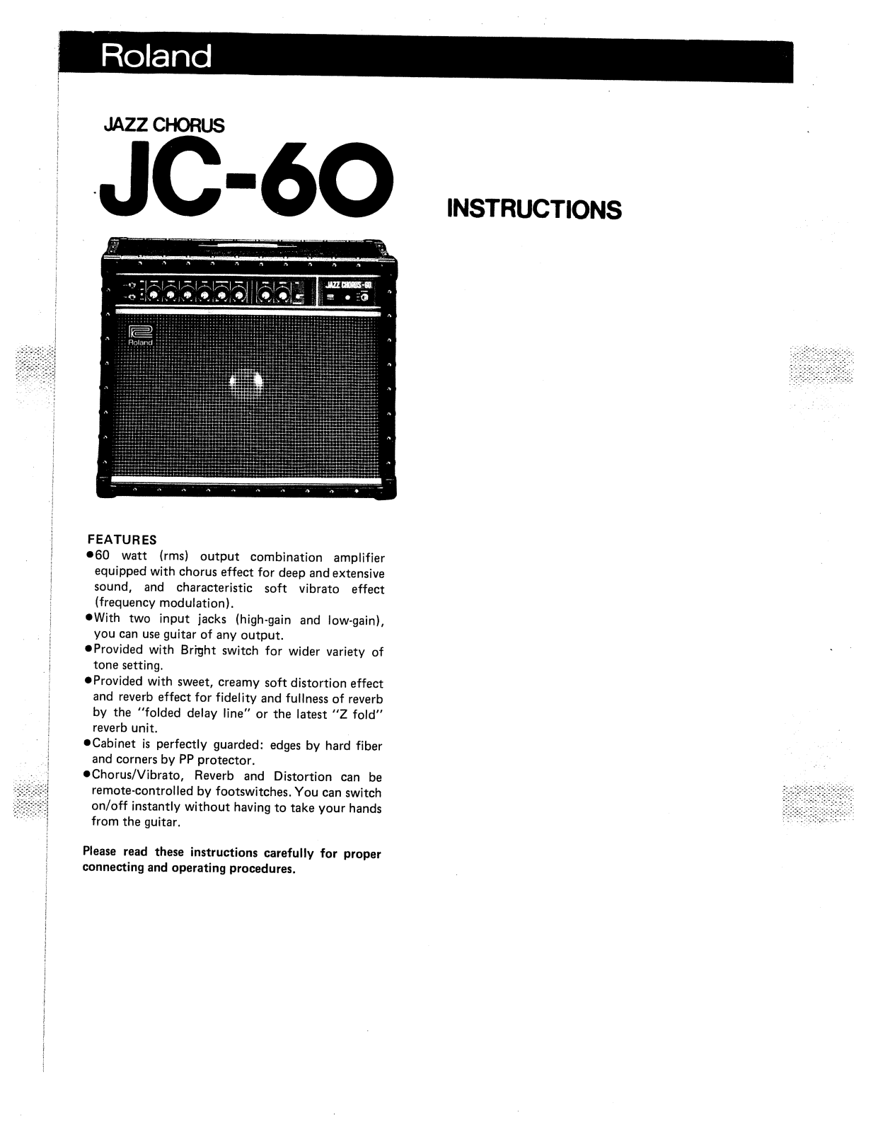 Roland Corporation JC-60 Owner's Manual