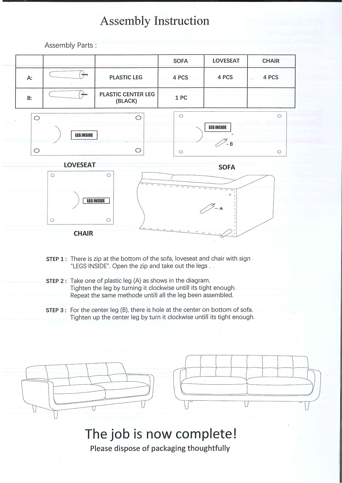 Wholesale Interiors J1453DARKGREYLS, J1453LIGHTGREYLS, J1453DARKGREYSF, J1453LIGHTGREY2PCSET, J1453LIGHTGREYSF Assembly Guide