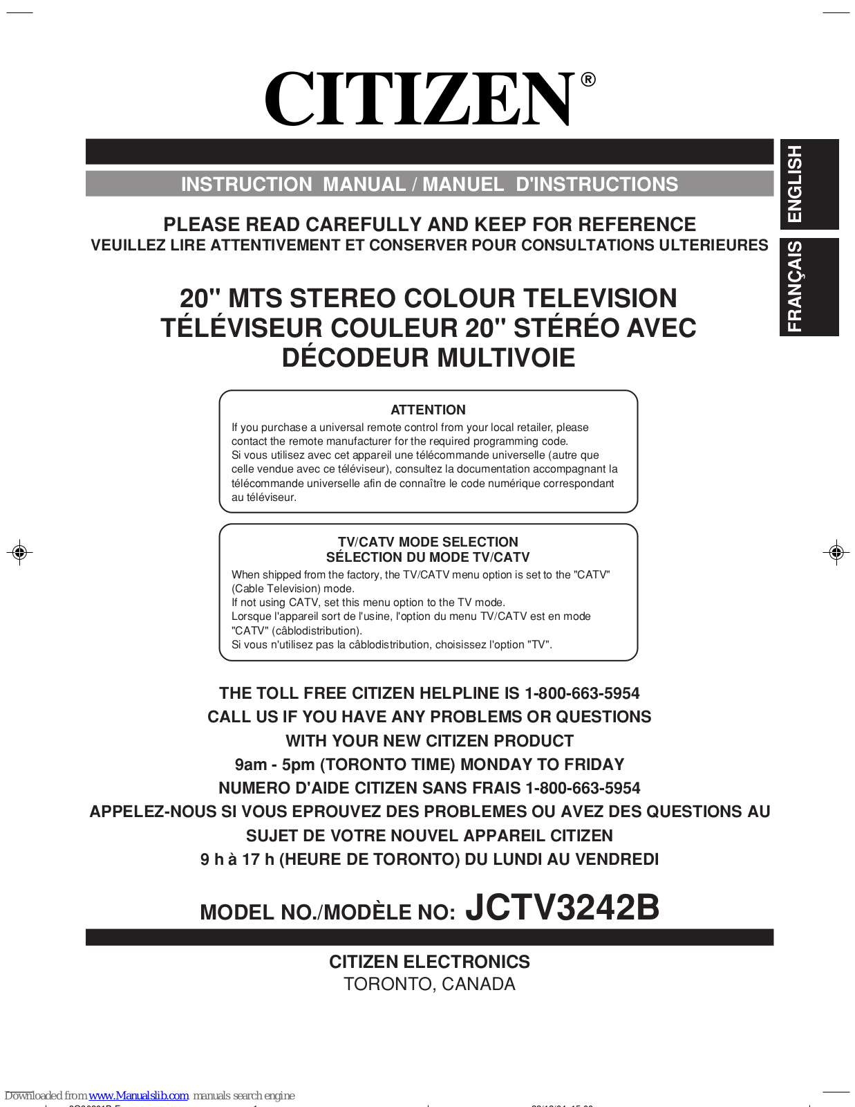 Citizen JCTV3242B, JCTV3241XB Instruction Manual