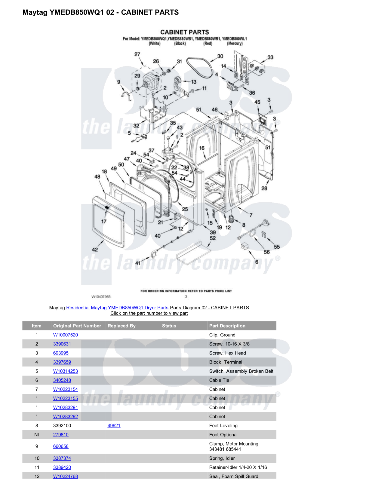 Maytag YMEDB850WQ1 Parts Diagram