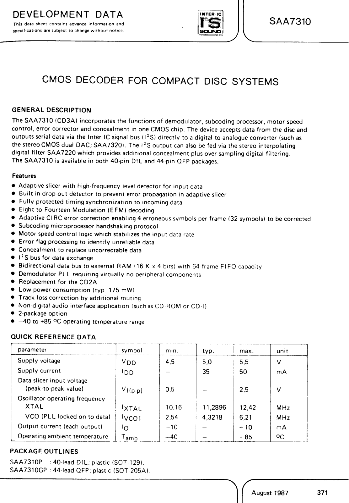 Philips SAA7310GP, SAA7310P Datasheet