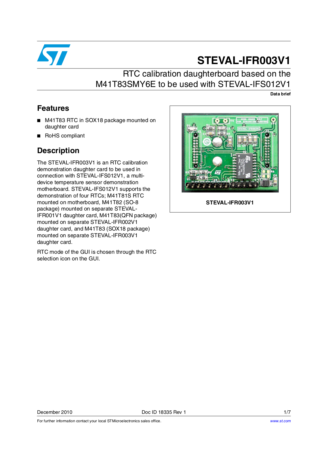 ST IFR003V1 User Manual