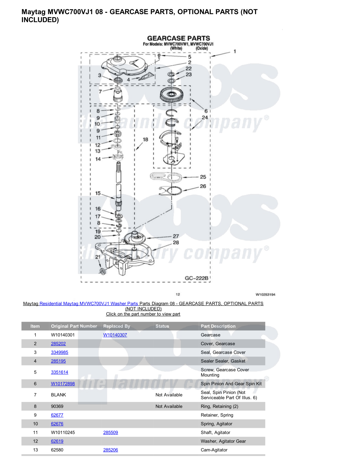 Maytag MVWC700VJ1 Parts Diagram