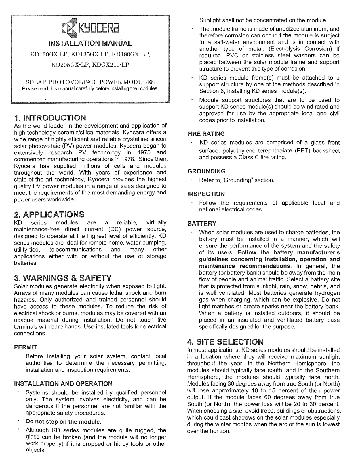 Kyocera KD180GX-LP, KDGX210-LP, KD205GX-LP, KD130GX-LP, KD135GX-LP User Manual