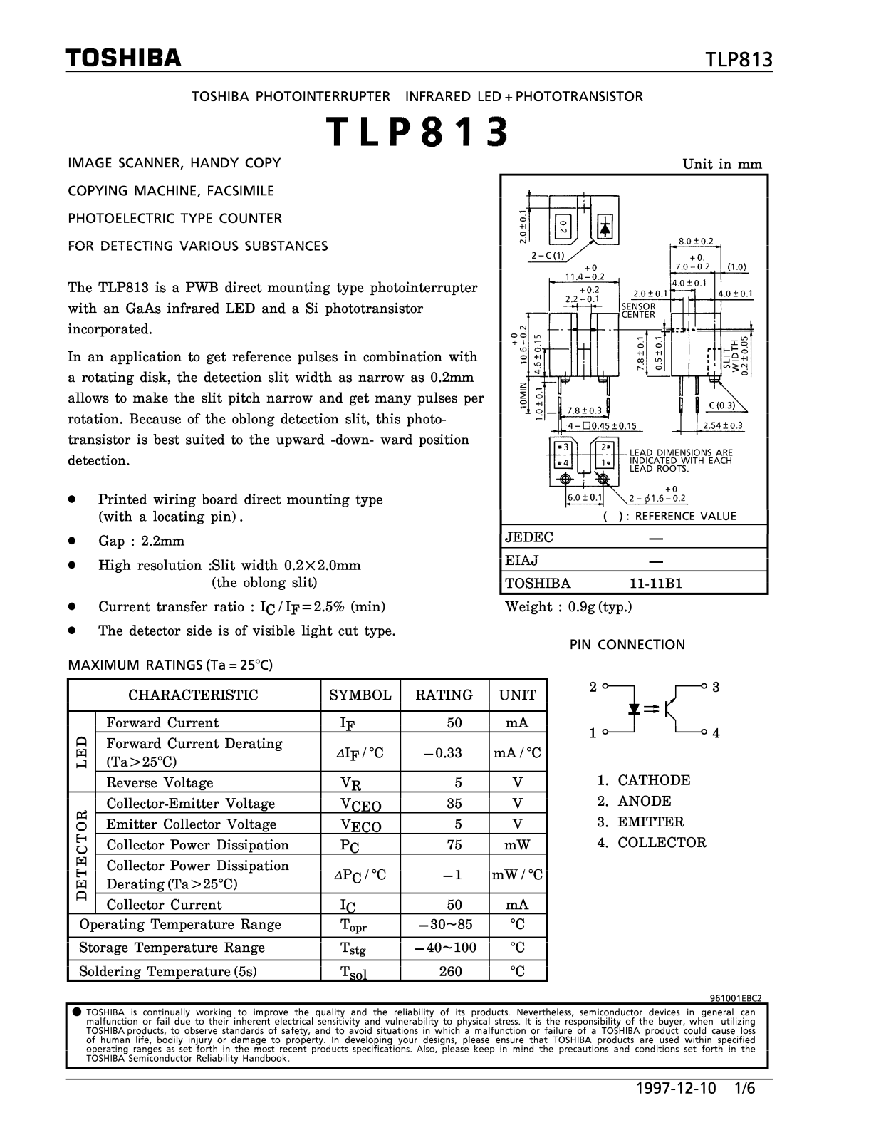 TOSHIBA TLP813 Technical data