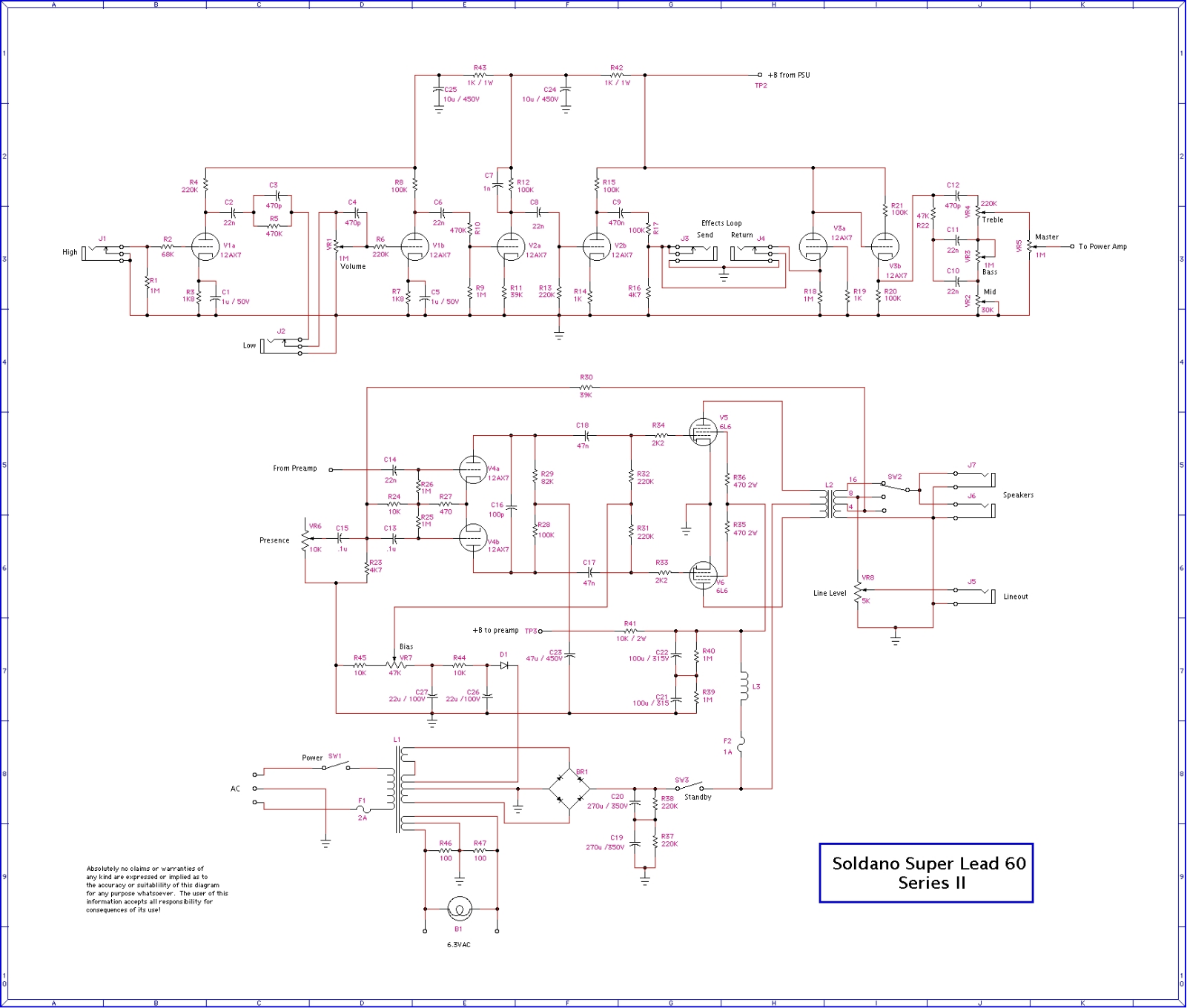 Soldano super lead amp, super lead 60, sl60  ii schematic