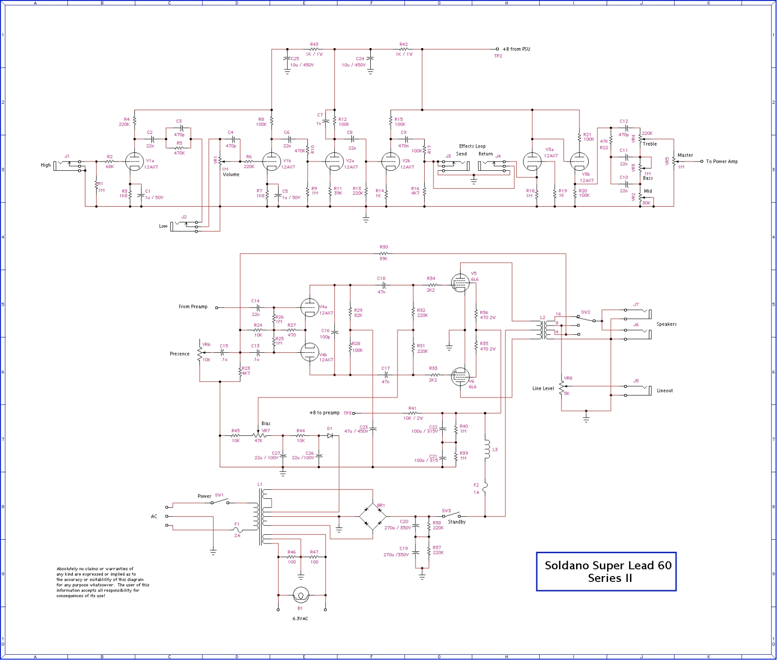 Soldano super lead amp, super lead 60, sl60  ii schematic