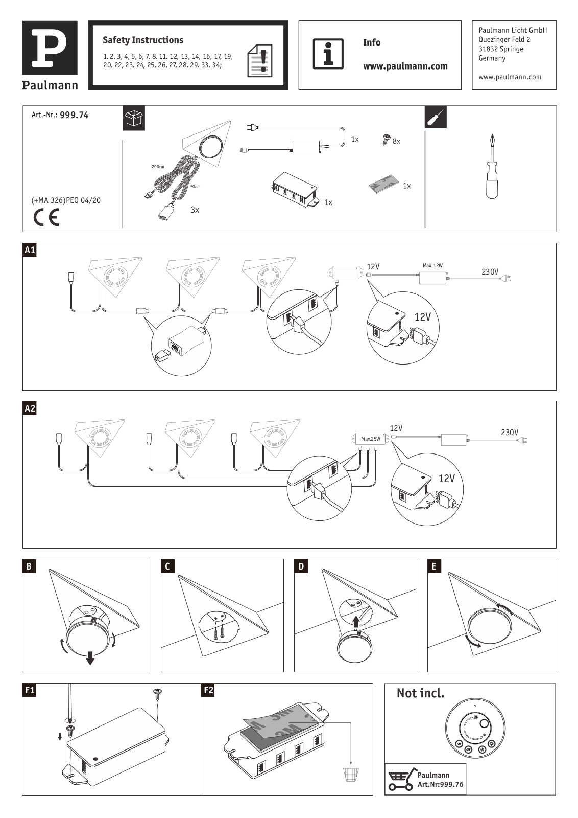 Paulmann 99974 Installation manual - ManualMachine.com