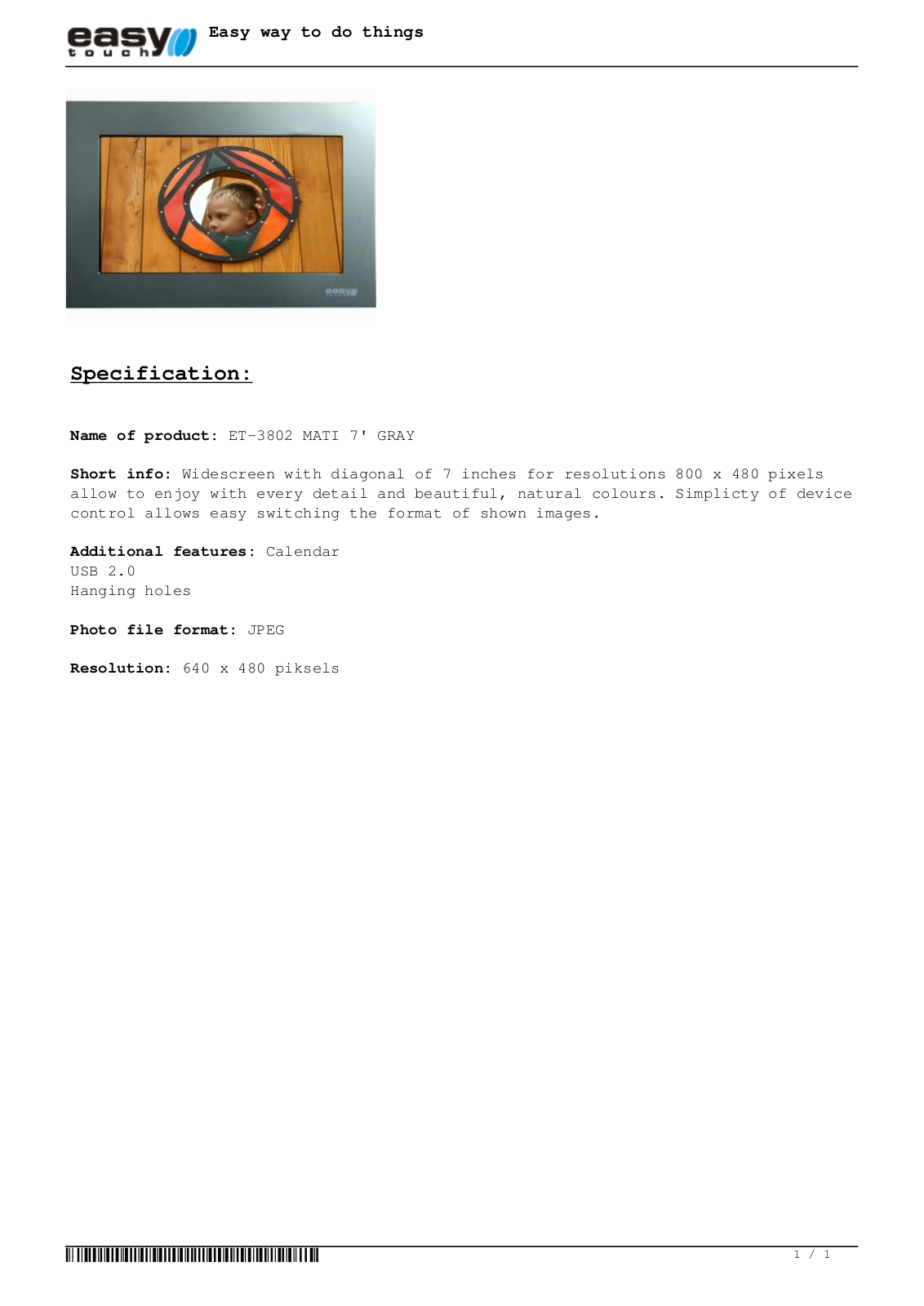 Easytouch ET-3802 DATASHEET