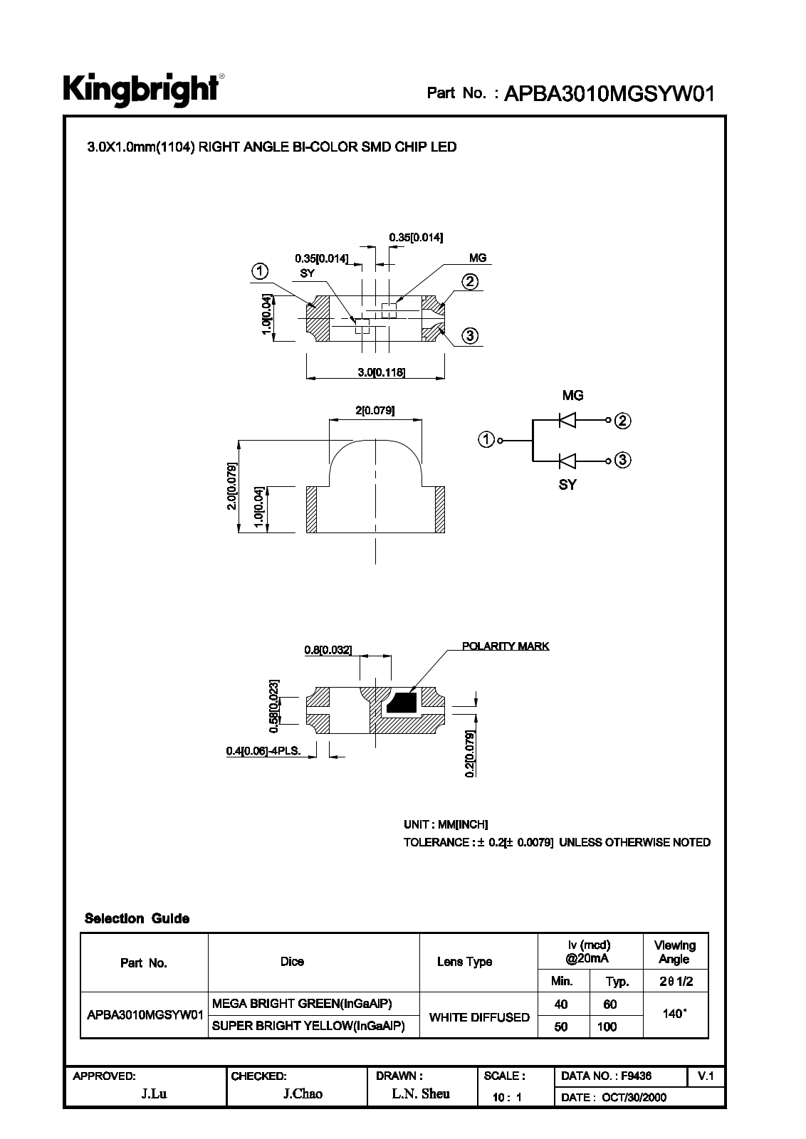 Kingbright APBA3010MGSYW01 Datasheet