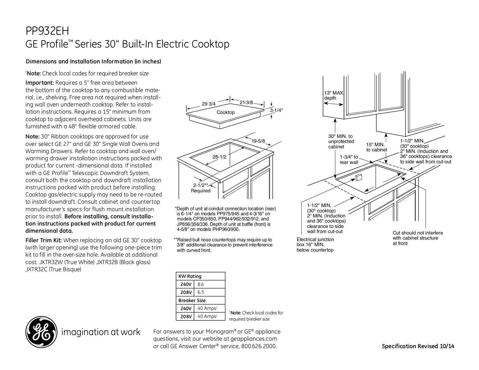 GE PP932EH Specification