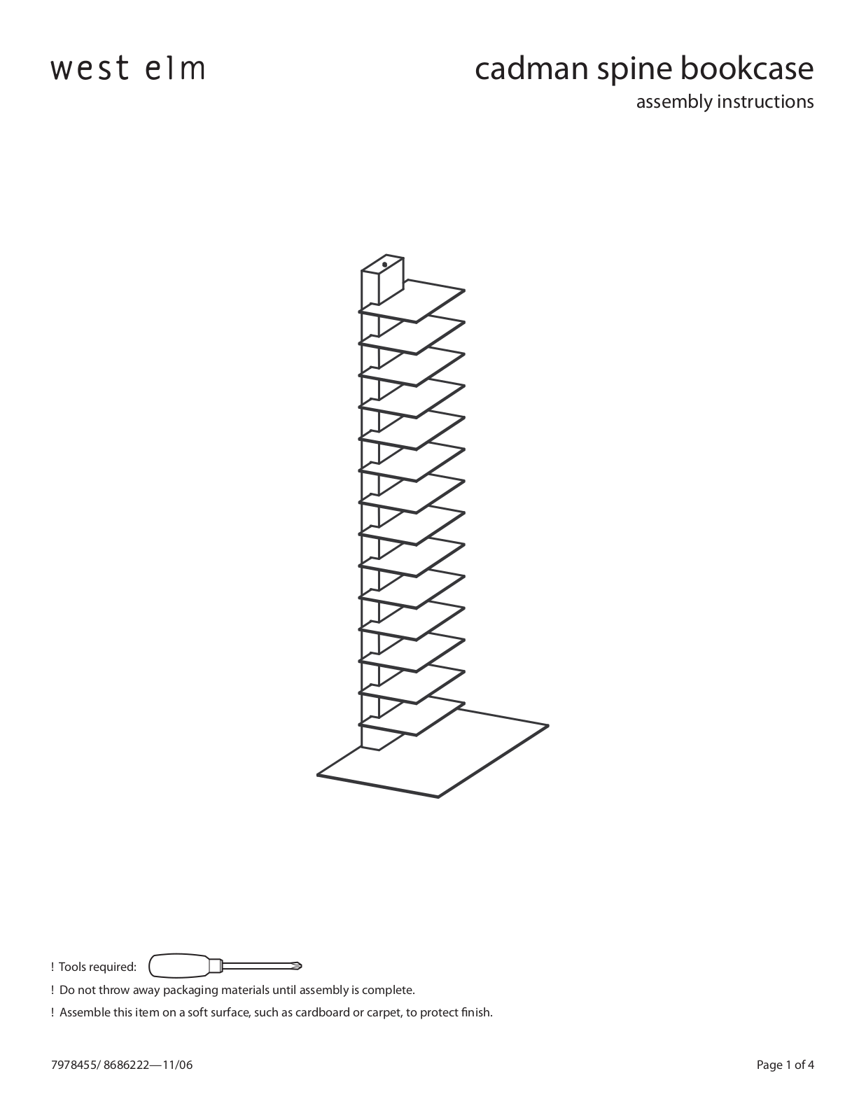 West Elm Cadman Spine Bookcase Assembly Instruction