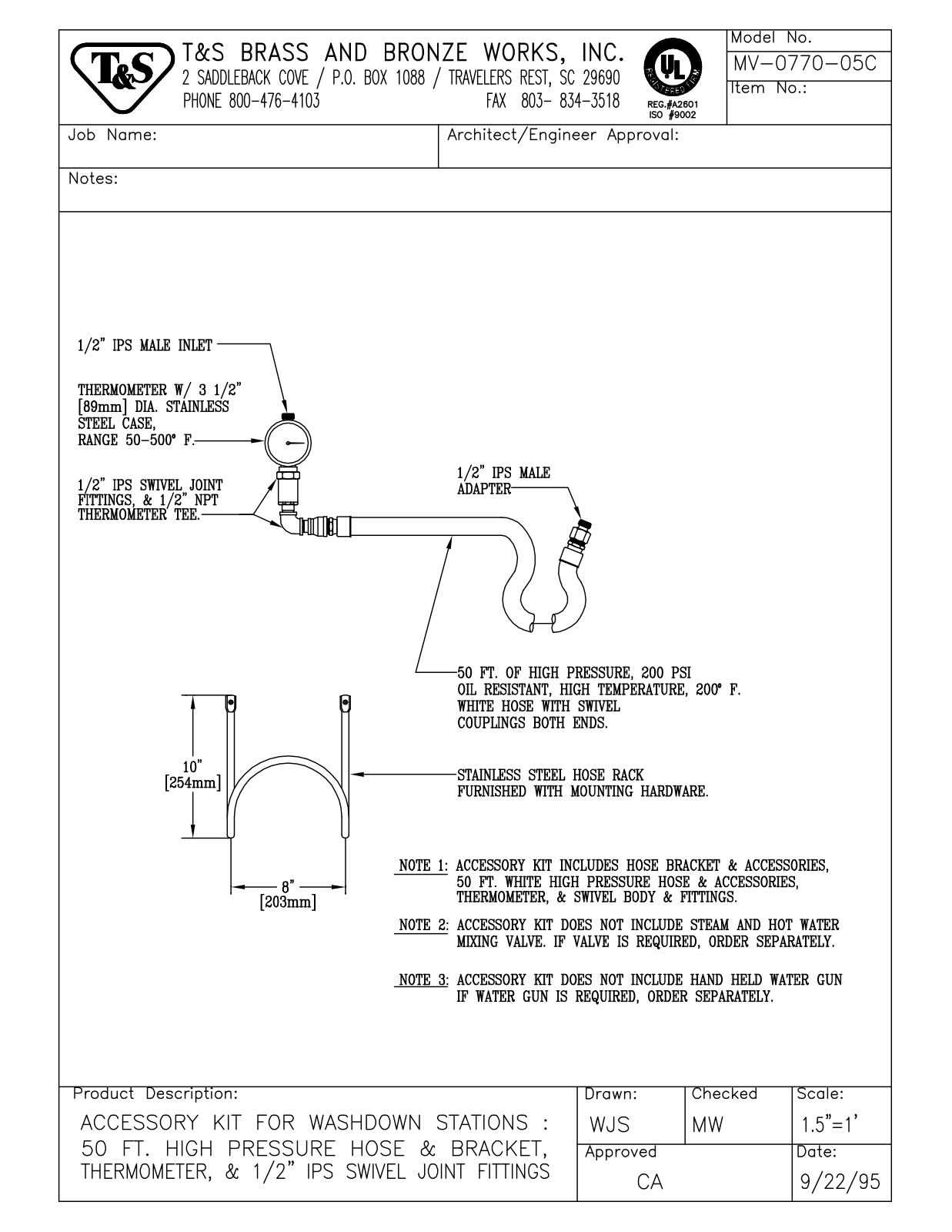 T&S Brass MV-0770-05C User Manual