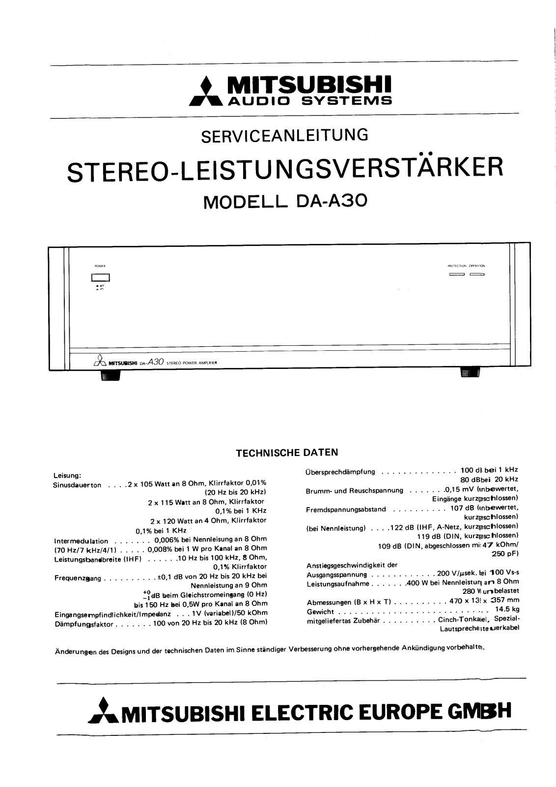 Mitsubishi DA-A30 Service Manual