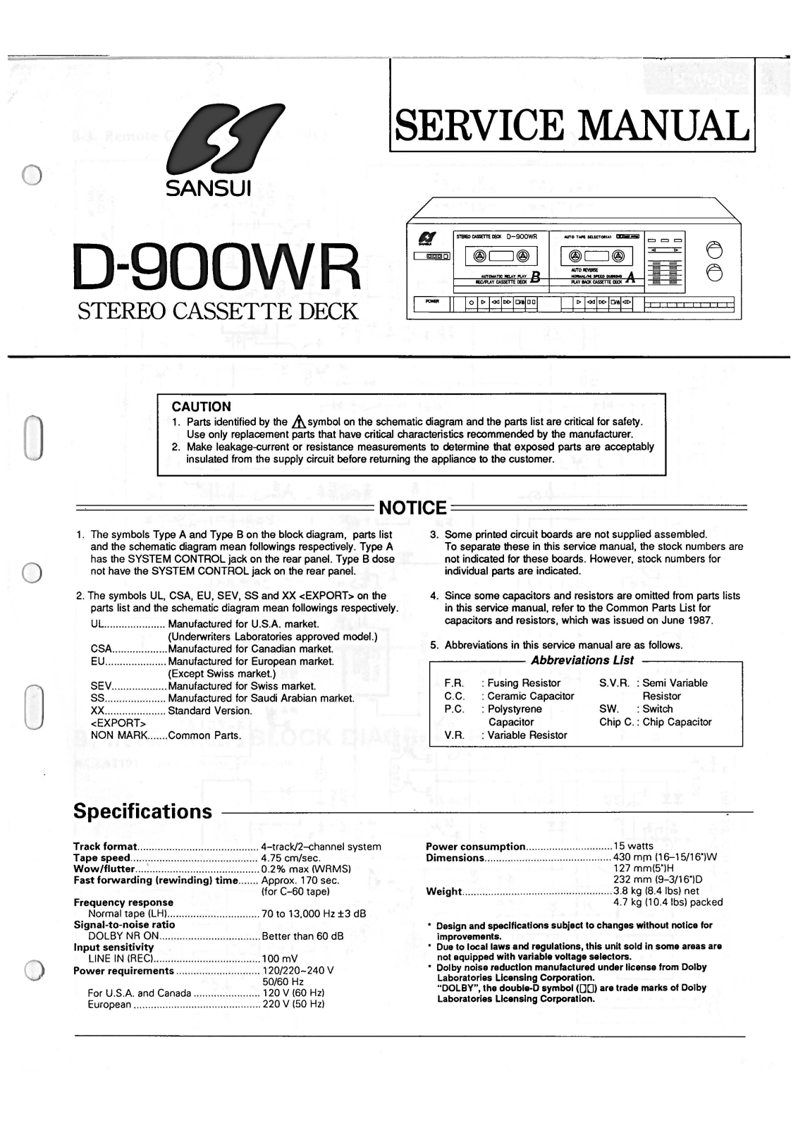 Sansui D-900-WR Service Manual